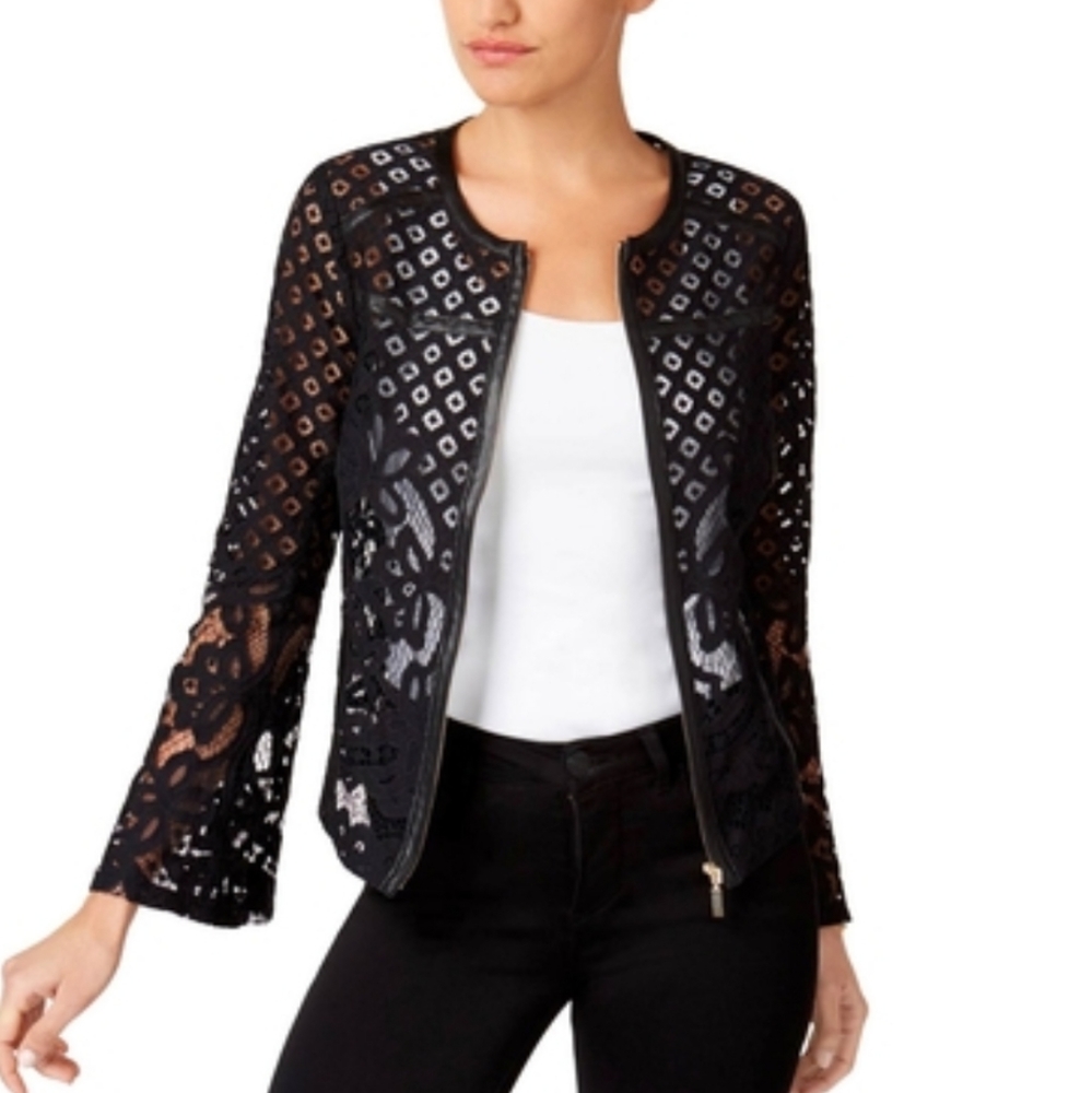 NWT Thalia Sodi Black Lace Jacket Zipper Front